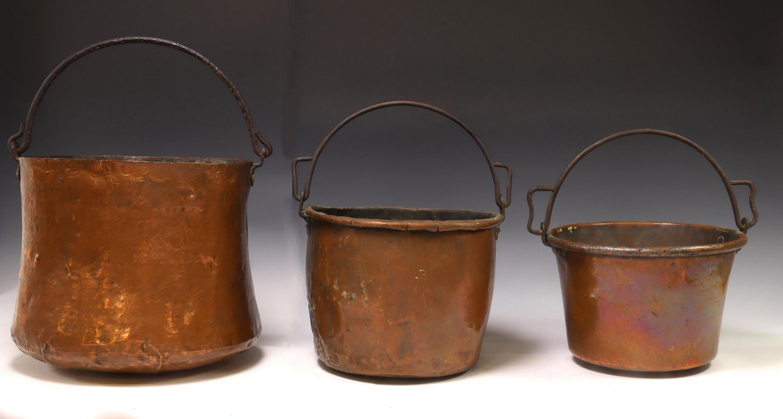 (3) RUSTIC COPPER KITCHEN POTS, 19TH C. (1 of 3)