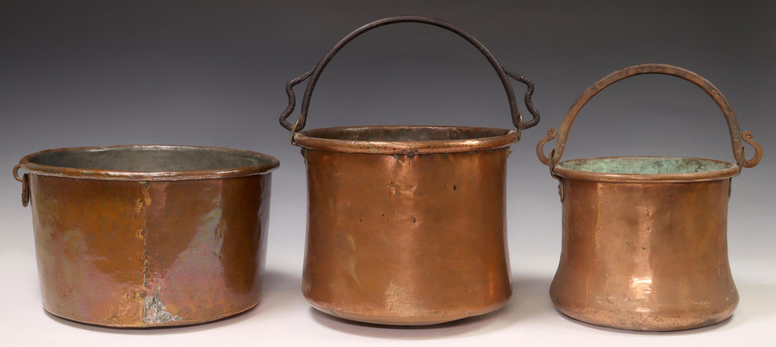 (3) RUSTIC ITALIAN COPPER KITCHEN POTS, 19TH C. (1 of 3)