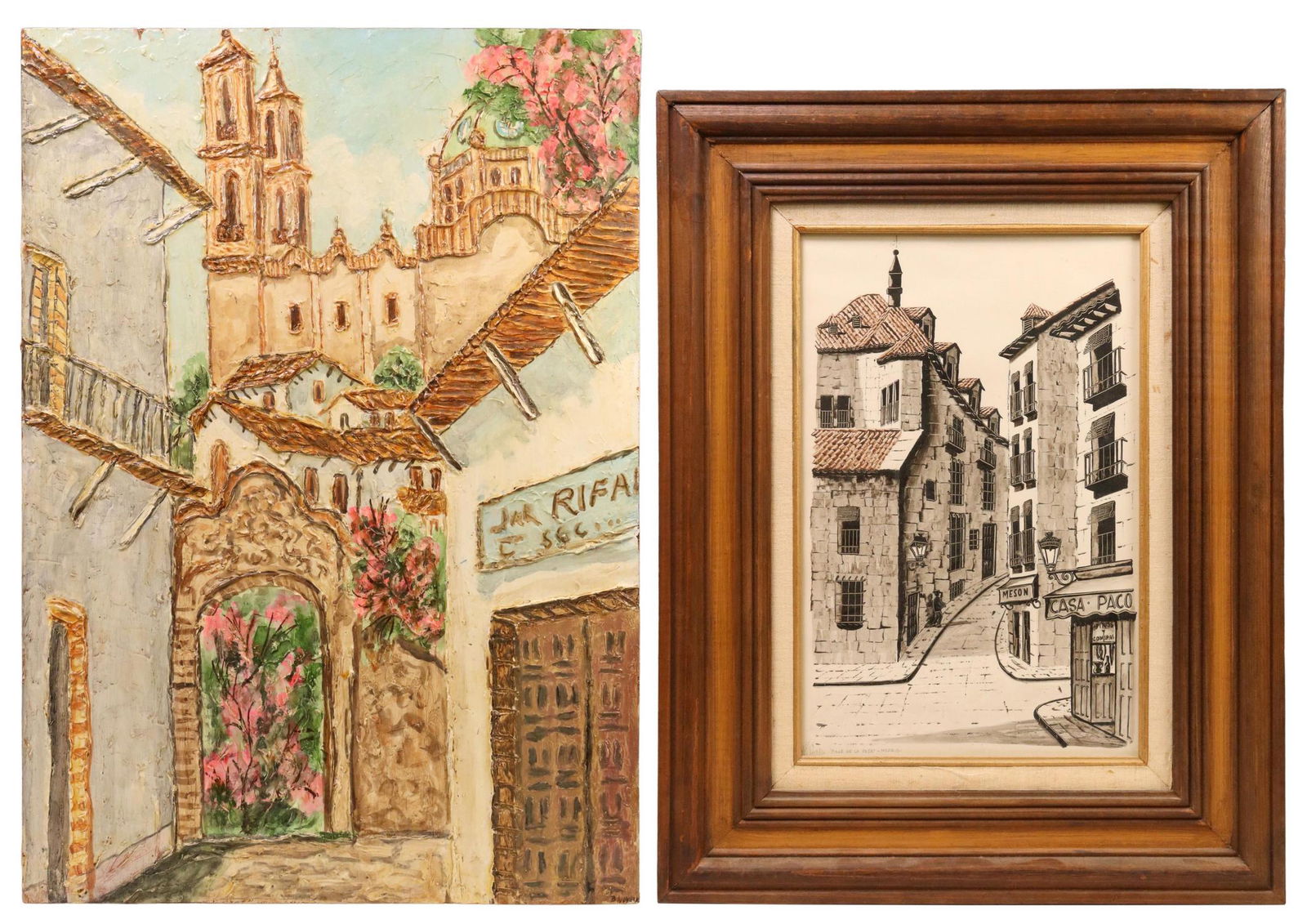 (2) SIGNED PAINTINGS SPANISH STREET SCENES (1 of 5)