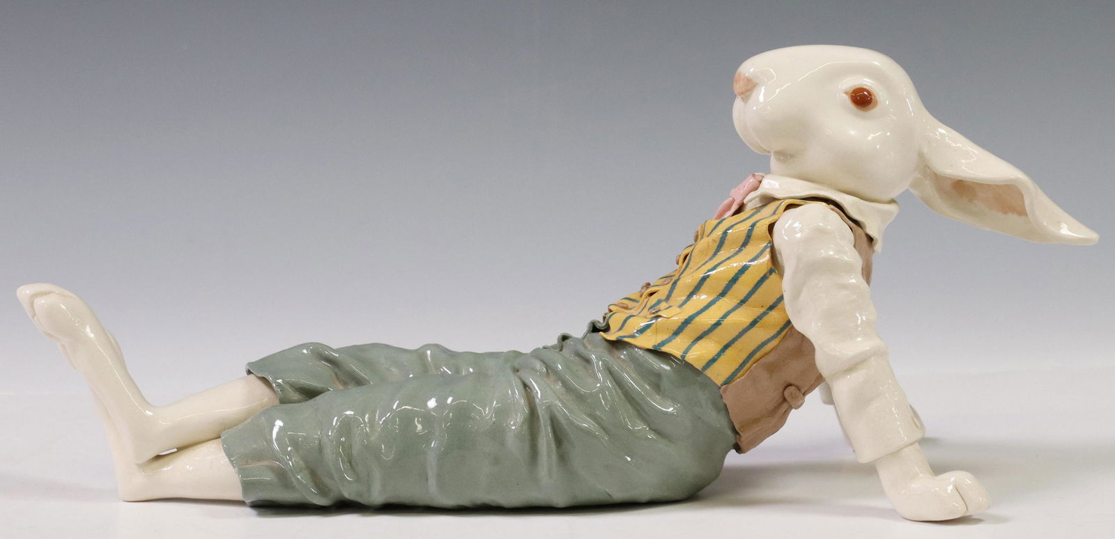 KEN WARD, SANTA FE GLAZED CERAMIC RABBIT IN VEST (1 of 5)
