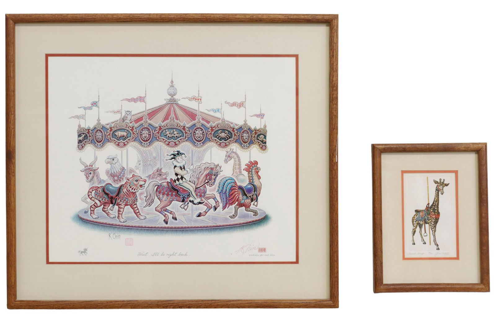 2) FRAMED ARTIST SIGNED PRINTS OF CAROUSEL ANIMALS (1 of 7)