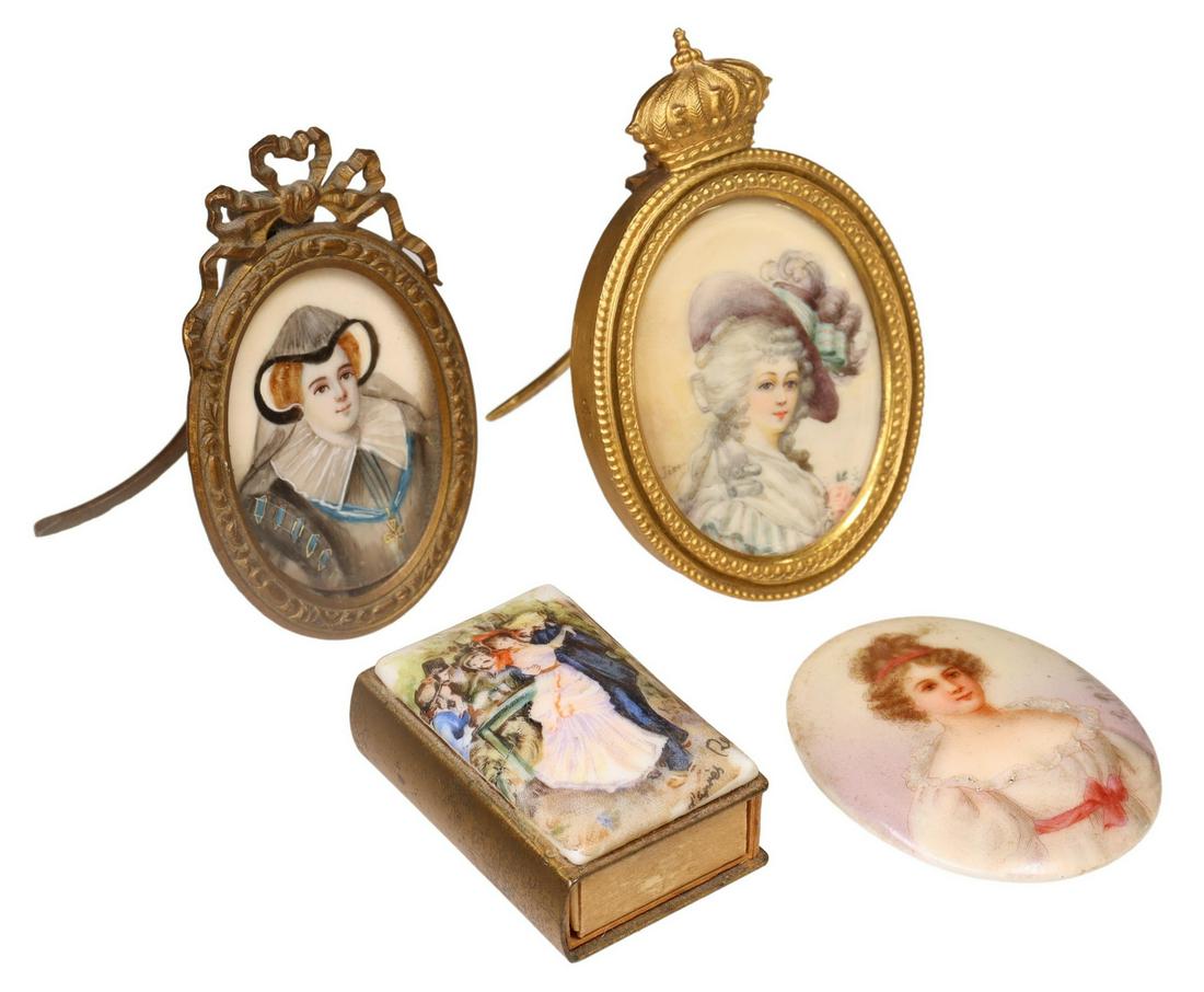 (4) PAINTED PORTRAIT MINIATURES & MATCHBOX HOLDER (1 of 3)