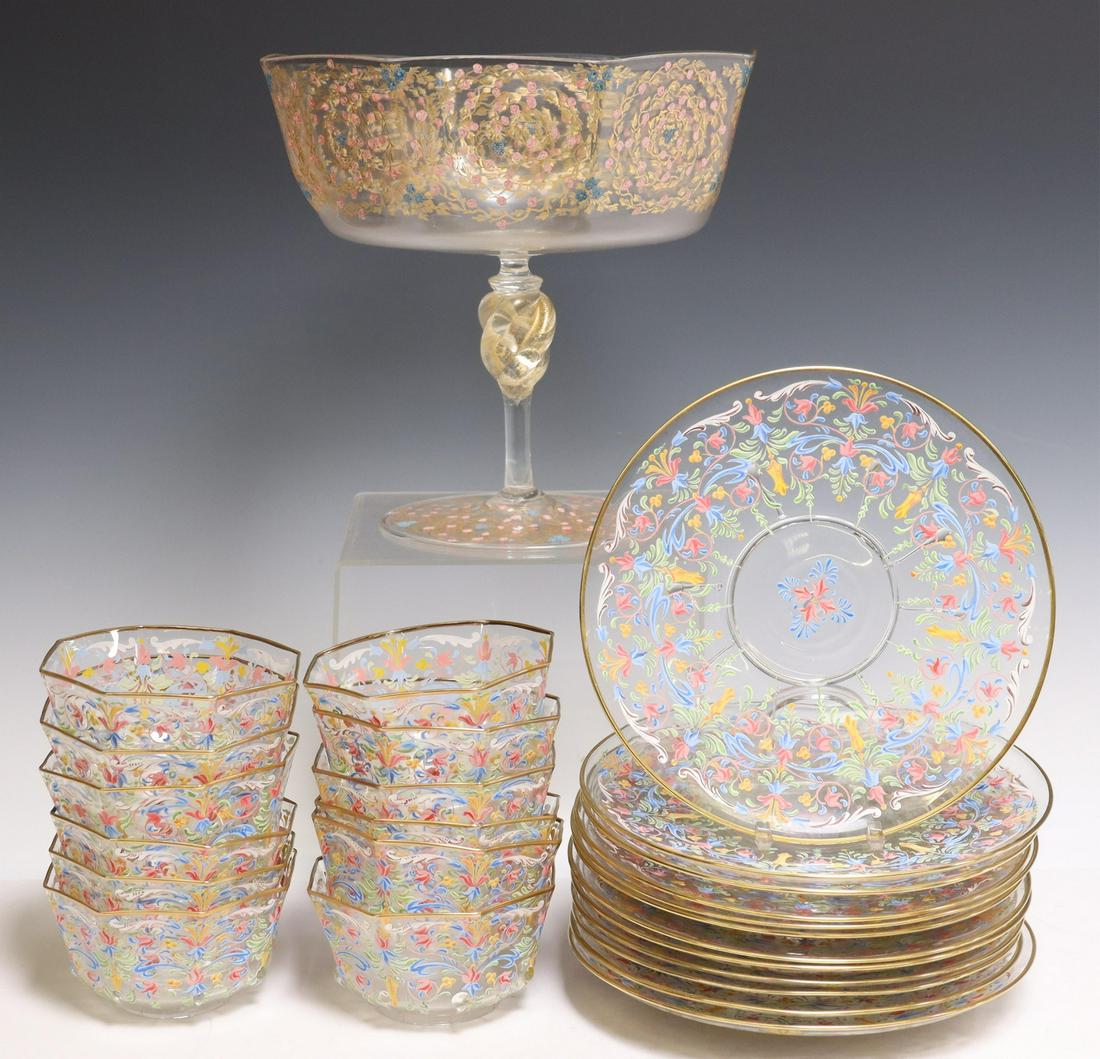 (25) VENETIAN ENAMELED GLASS PART DESSERT SERVICE (1 of 4)