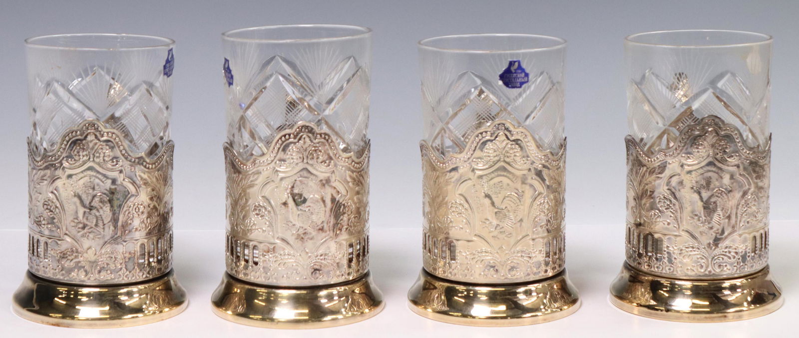 (4) RUSSIAN CUT GLASS & CHASED METAL TEA GLASSES (1 of 5)