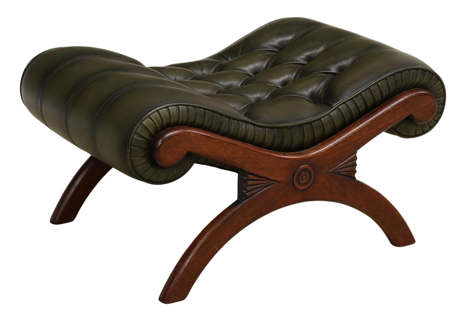 ENGLISH CAMPECHE STYLE MAHOGANY LEATHER OTTOMAN (1 of 4)