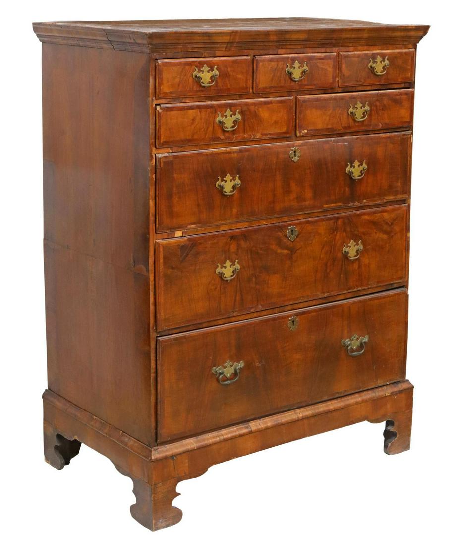 ENGLISH GEORGE II WALNUT TALL CHEST OF DRAWERS (1 of 5)