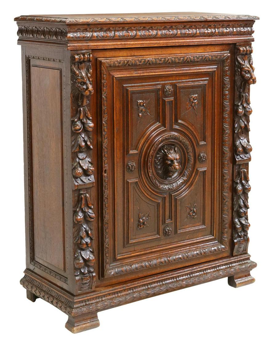 FRENCH RENAISSANCE REVIVAL CARVED OAK CABINET (1 of 7)