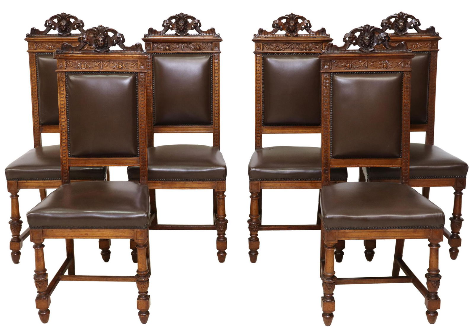 (6) HENRI II STYLE UPHOLSTERED WALNUT SIDE CHAIRS (1 of 4)