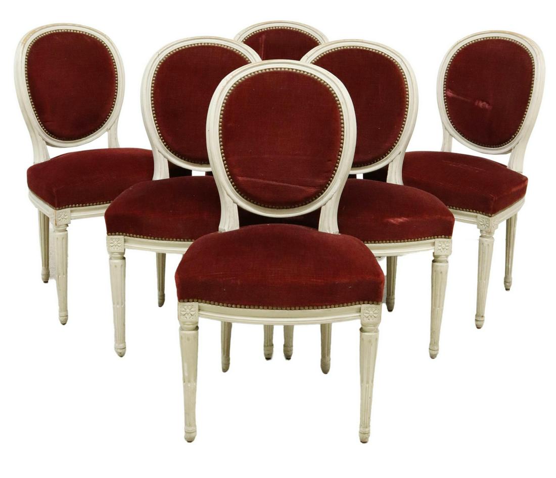 (6) FRENCH LOUIS XVI STYLE UPHOLSTERED SIDE CHAIRS (1 of 3)