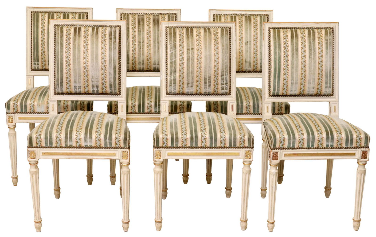 (6) FRENCH LOUIS XVI STYLE UPHOLSTERED SIDE CHAIRS (1 of 4)