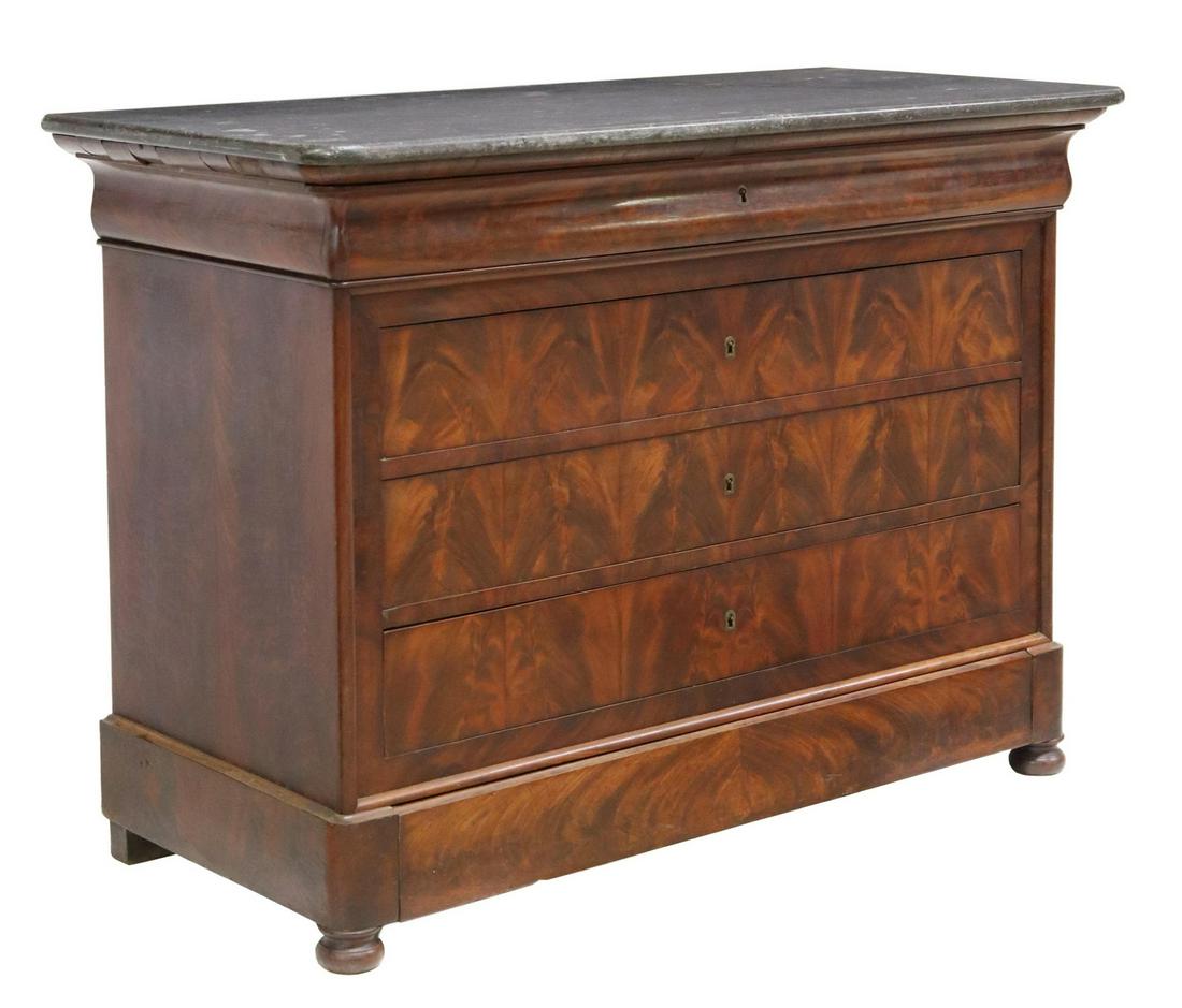 FRENCH LOUIS PHILIPPE MARBLE-TOP MAHOGANY COMMODE (1 of 5)