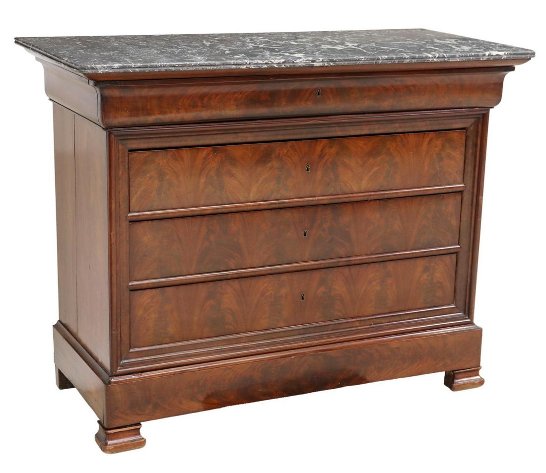 FRENCH LOUIS PHILIPPE MARBLE-TOP MAHOGANY COMMODE (1 of 5)