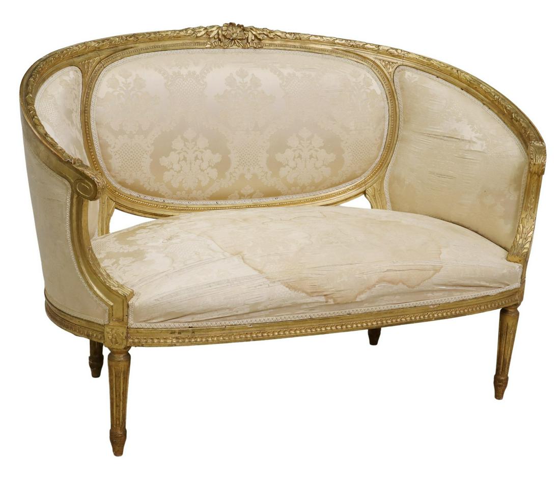 LOUIS XVI STYLE GILTWOOD CANAPE GONDOLE (1 of 3)