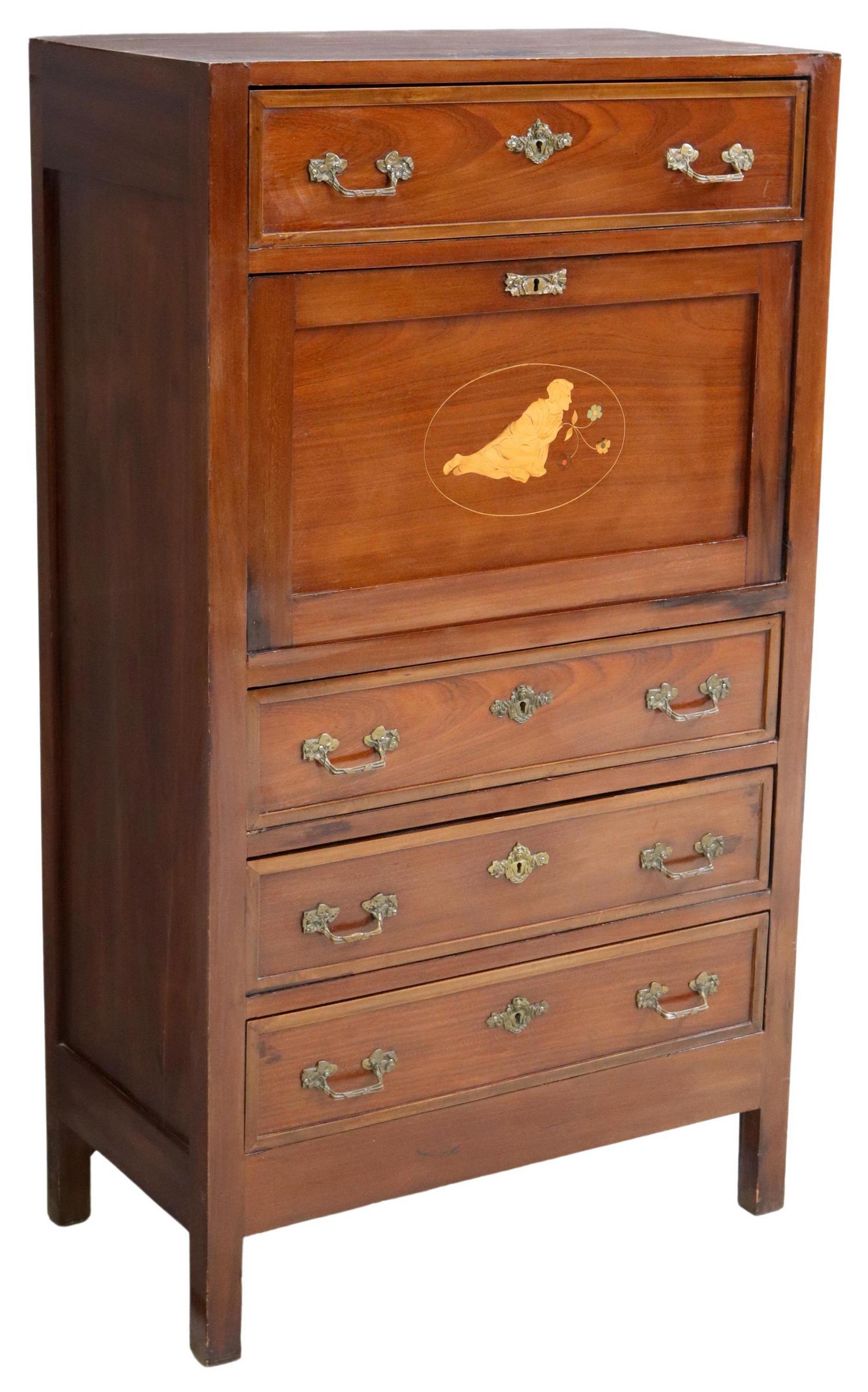 ITALIAN MAHOGANY MARQUETRY FALL FRONT SECRETARY (1 of 7)