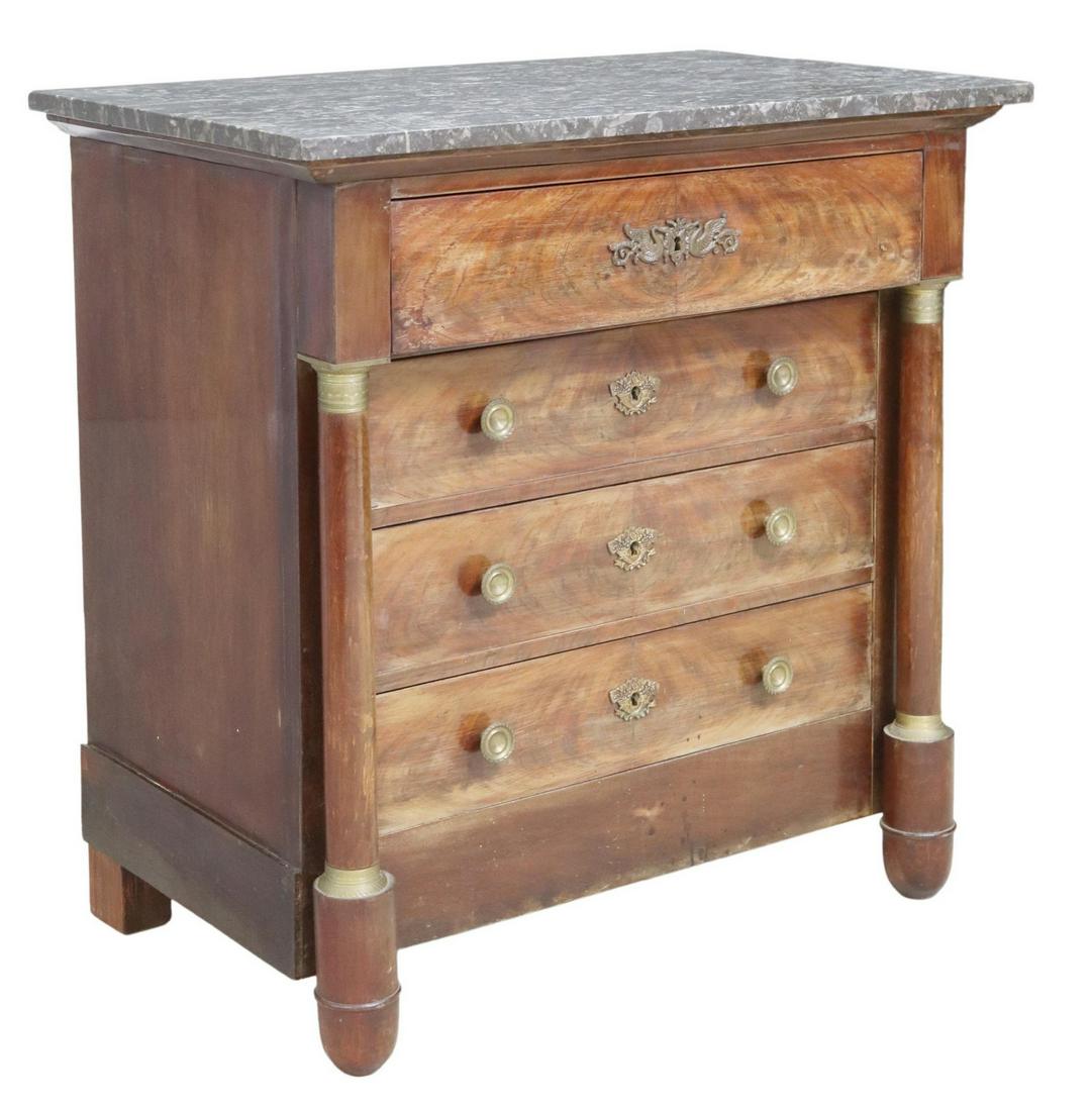 FRENCH EMPIRE STYLE MARBLE-TOP MAHOGANY COMMODE (1 of 5)