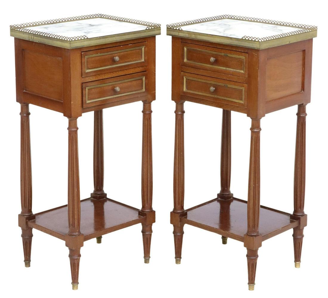 (2) FRENCH LOUIS XVI STYLE MARBLE-TOP NIGHTSTANDS (1 of 5)