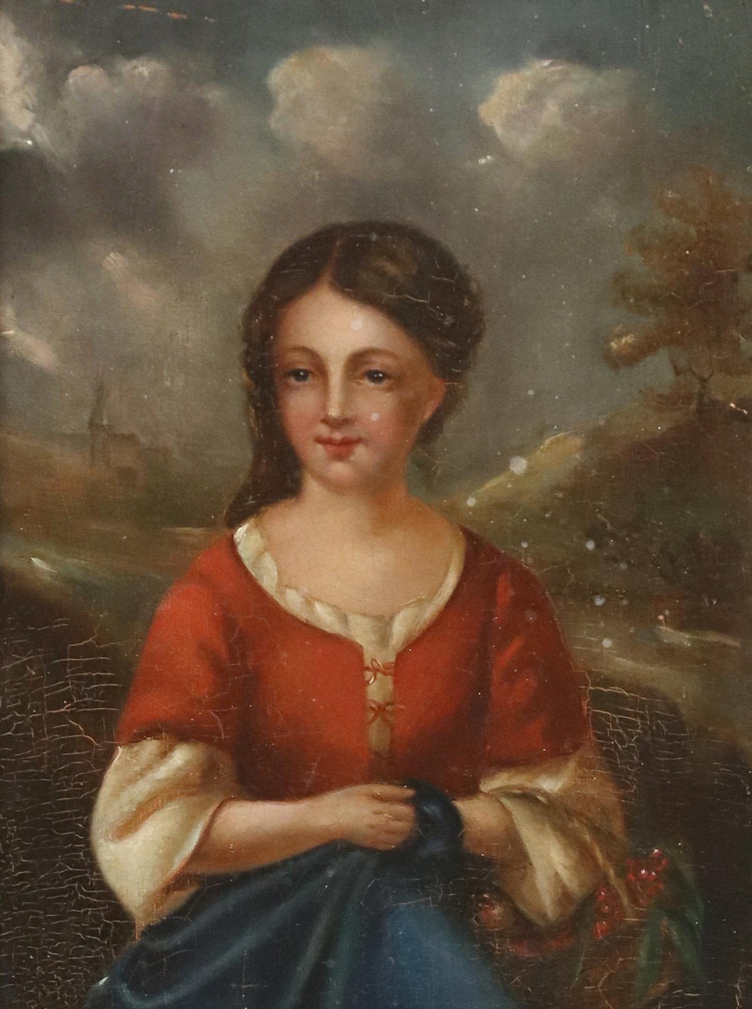 FRENCH SCHOOL PAINTING GIRL BASKET OF CHERRIES (1 of 3)