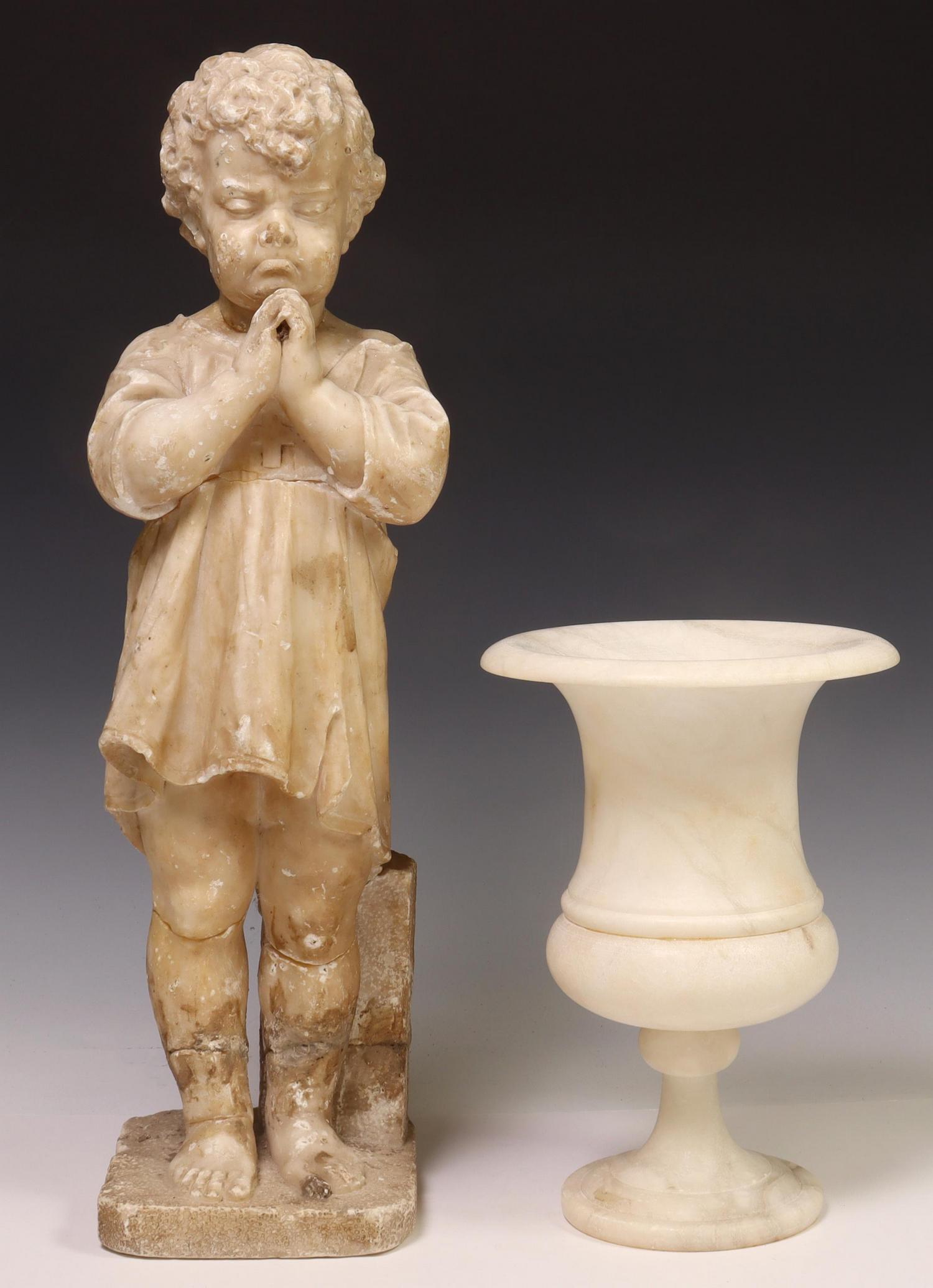 (2) ALABASTER CHILD PRAYING SCULPTURE & MARBLE URN (1 of 3)