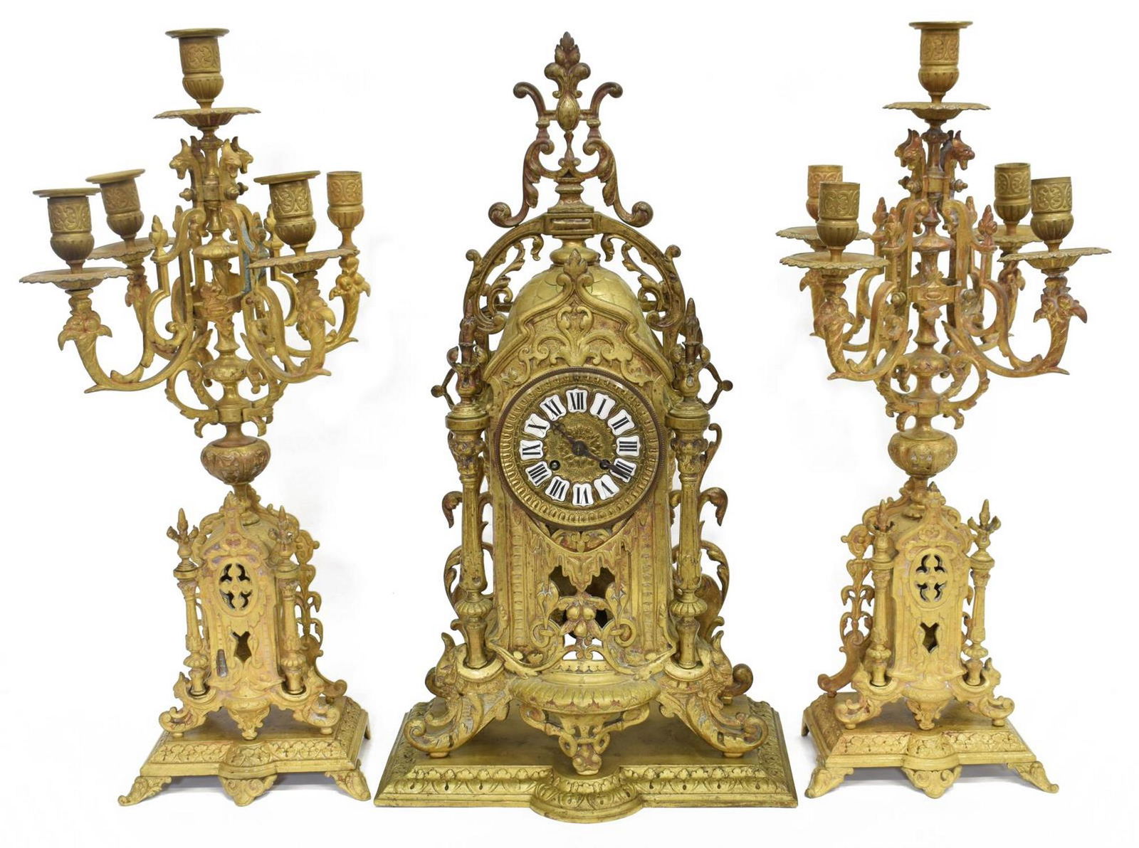 (3) FRENCH RENAISSANCE REVIVAL MANTEL CLOCK SET (1 of 7)