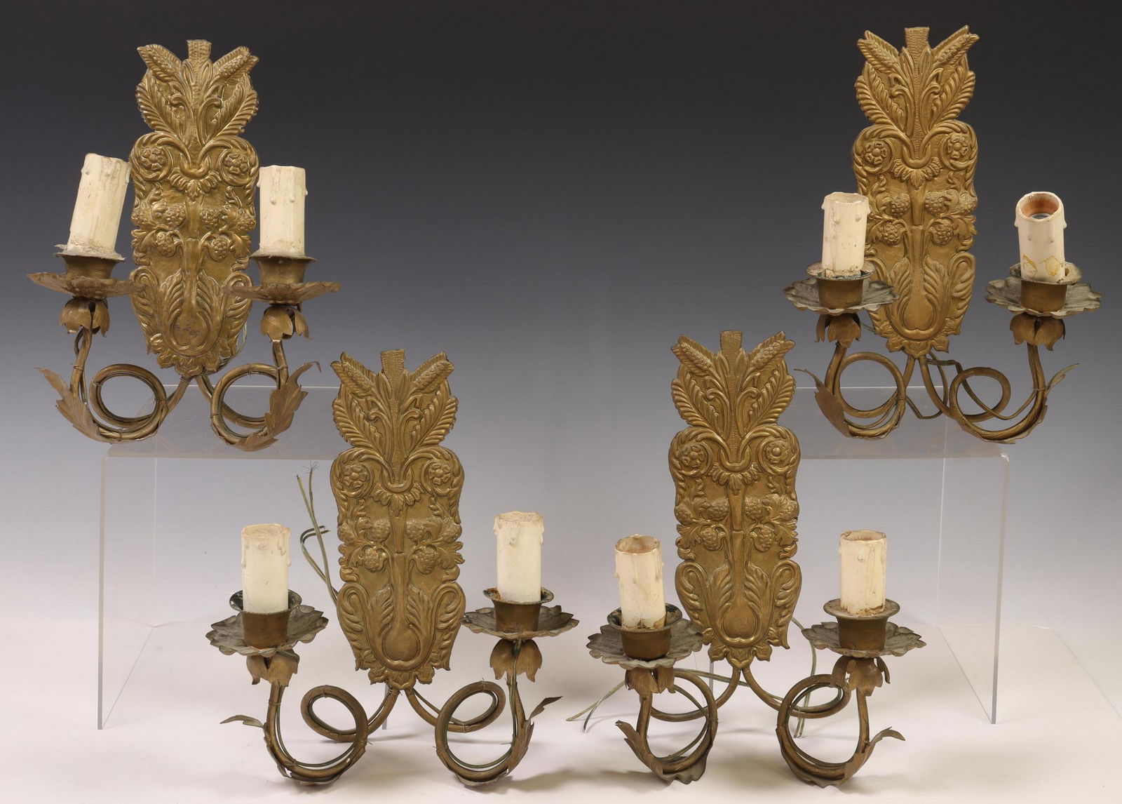 (4) ITALIAN GILT METAL TWO-LIGHT WALL SCONCES (1 of 4)