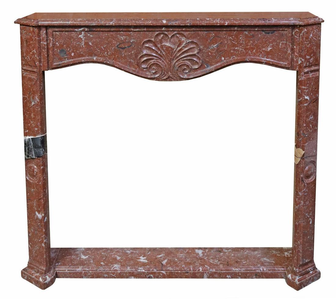 SHELL CARVED RED MARBLE FIREPLACE SURROUND (1 of 3)