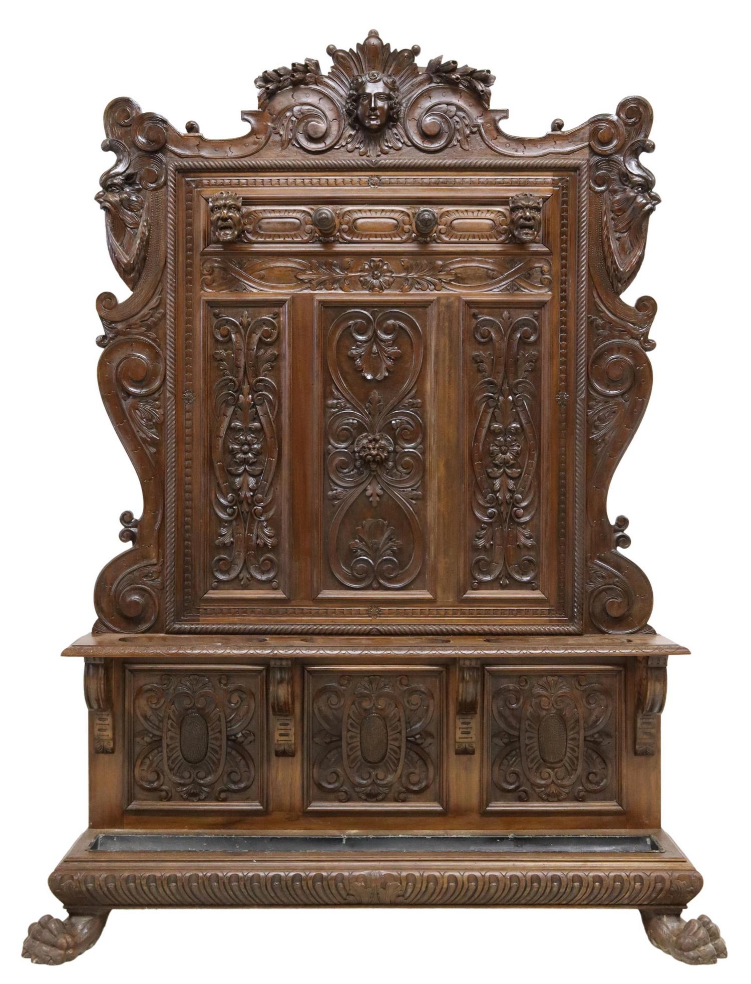 ITALIAN RENAISSANCE REVIVAL WALNUT HALL TREE (1 of 5)