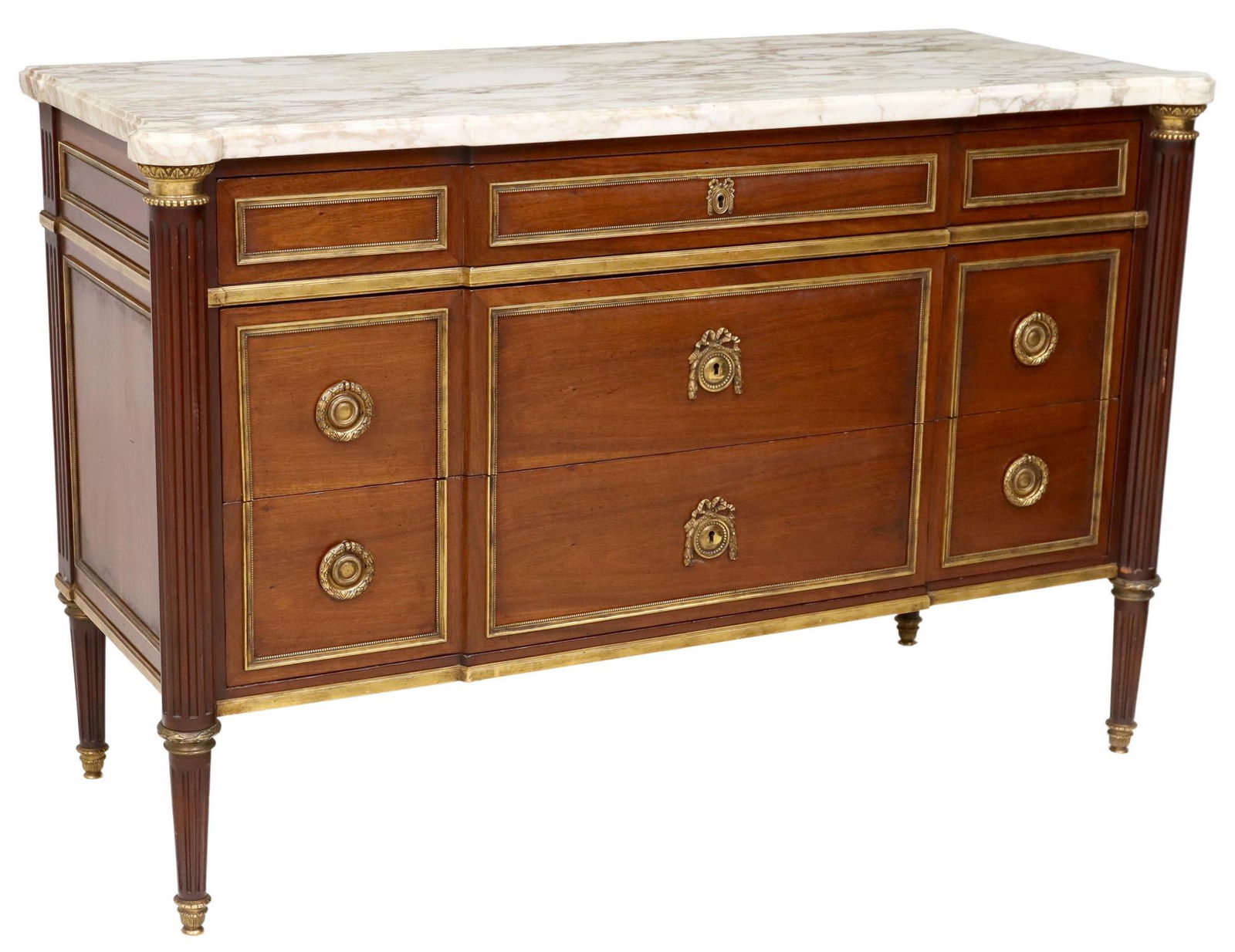 FRENCH LOUIS XVI STYLE MARBLE-TOP MAHOGANY COMMODE (1 of 5)