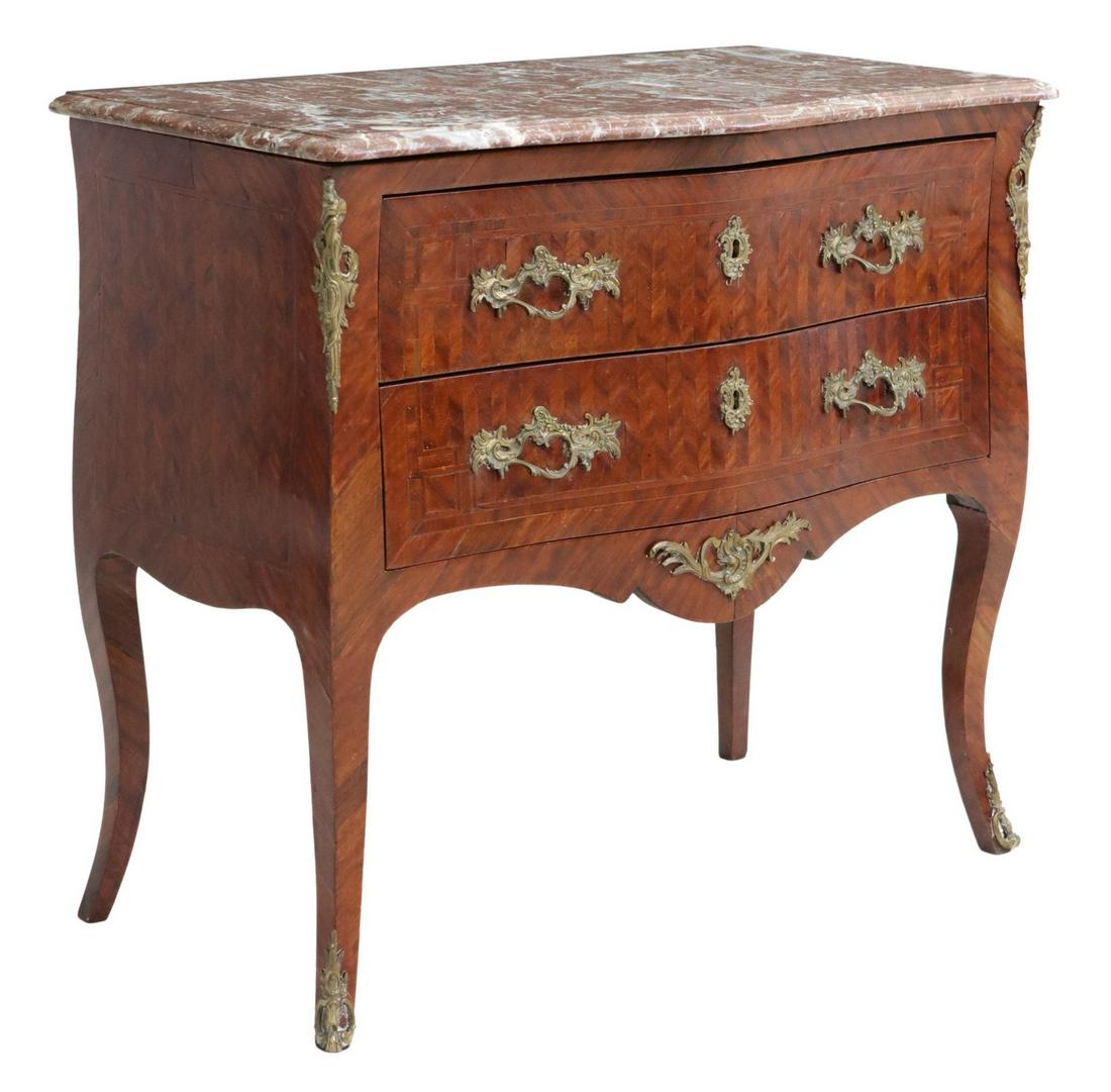 FRENCH LOUIS XV STYLE MARBLE-TOP PARQUETRY COMMODE (1 of 5)