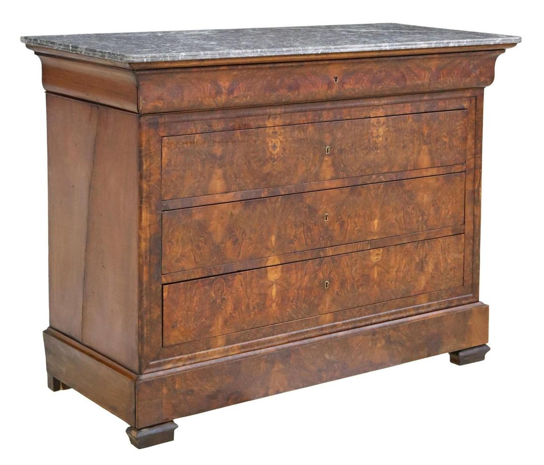 LOUIS PHILIPPE PERIOD MARBLE-TOP WALNUT COMMODE (1 of 5)