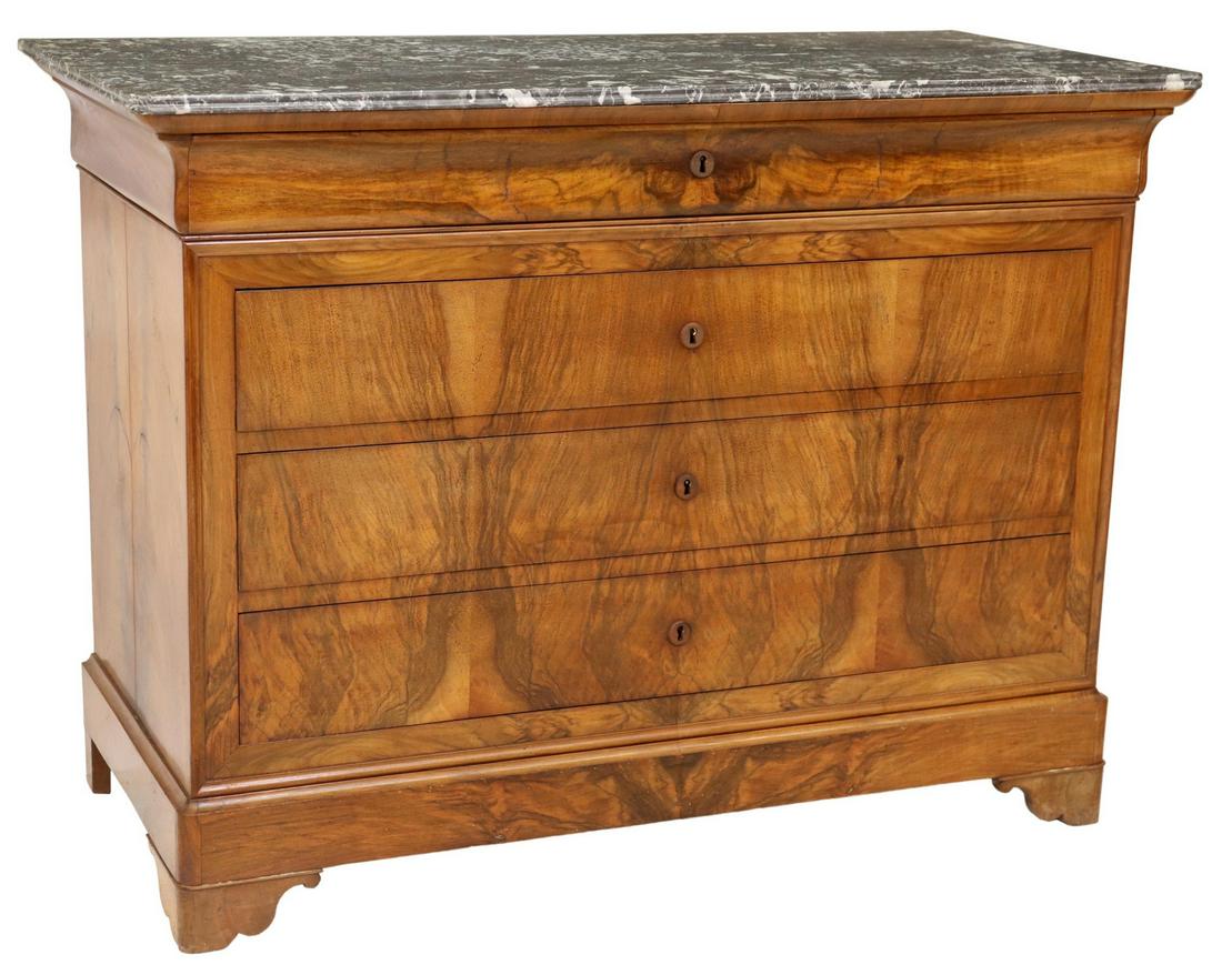 FRENCH LOUIS PHILIPPE MARBLE-TOP WALNUT COMMODE (1 of 5)