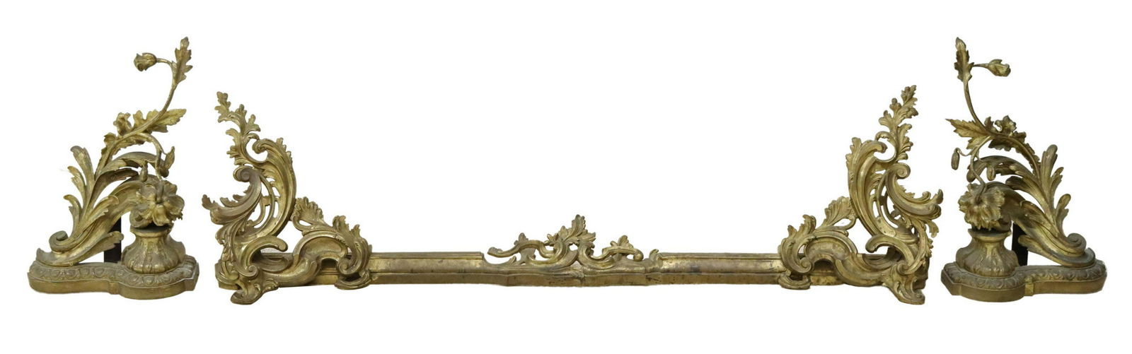 (3) LOUIS XV STYLE BRONZE FIRE FENDER & CHENETS (1 of 4)