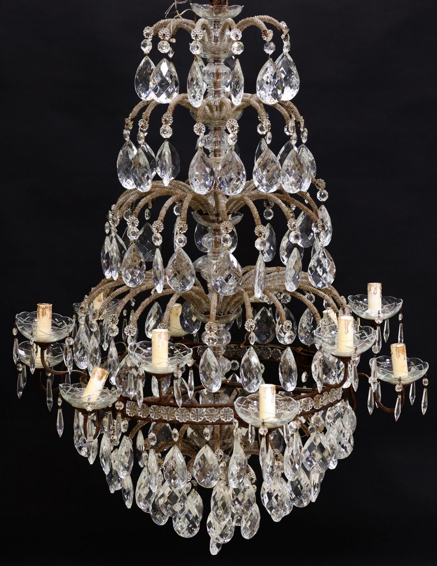 ITALIAN TWELVE-LIGHT CRYSTAL & BEADED CHANDELIER (1 of 2)