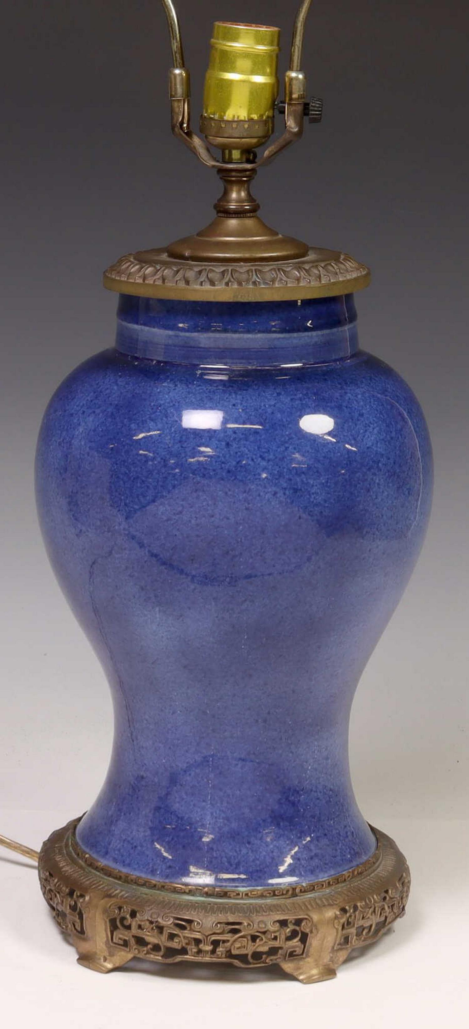 CHINESE COBALT BLUE GLAZED PORCELAIN VASE LAMP (1 of 5)