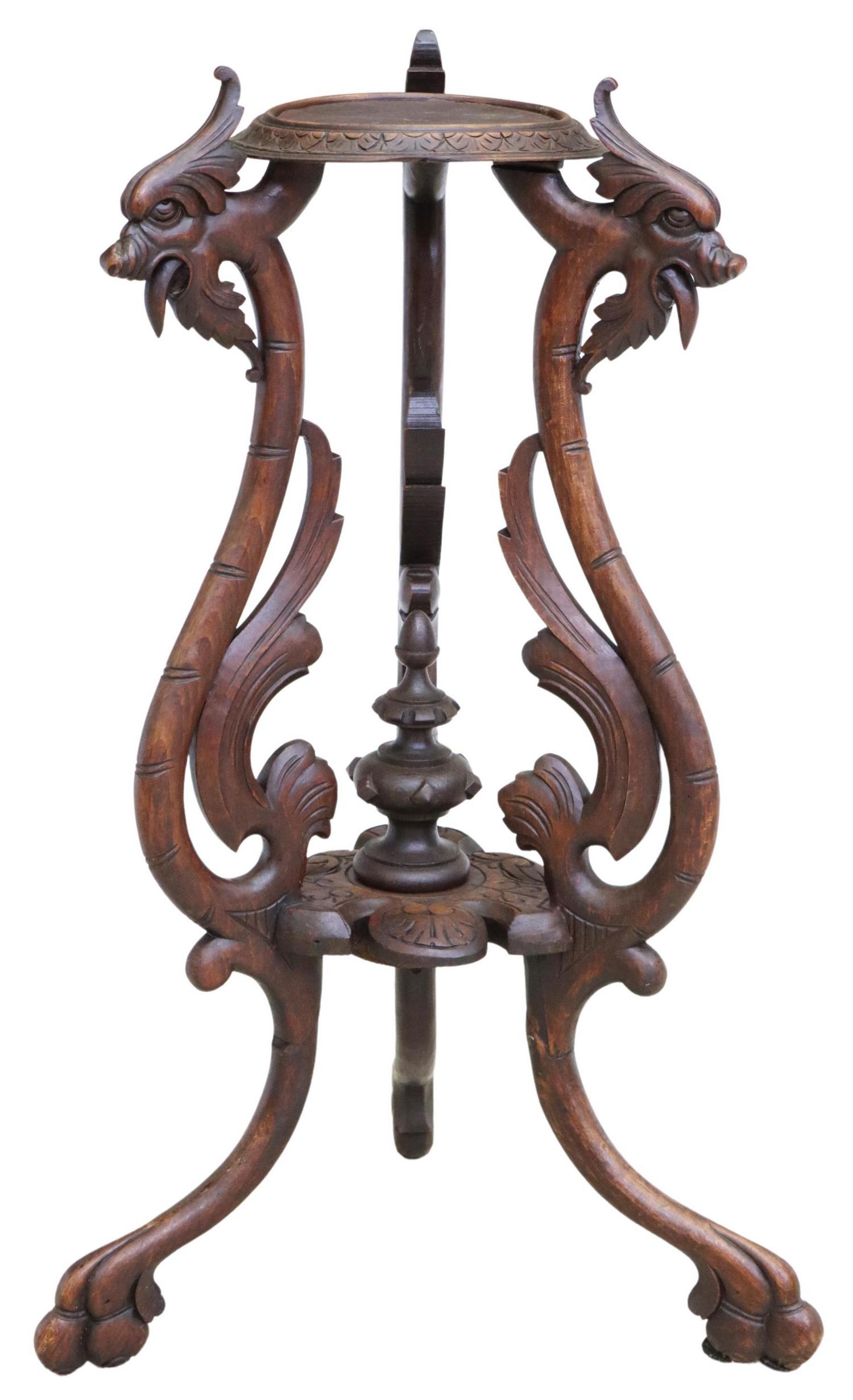 RENAISSANCE REVIVAL CARVED DRAGON PLANT STAND (1 of 4)