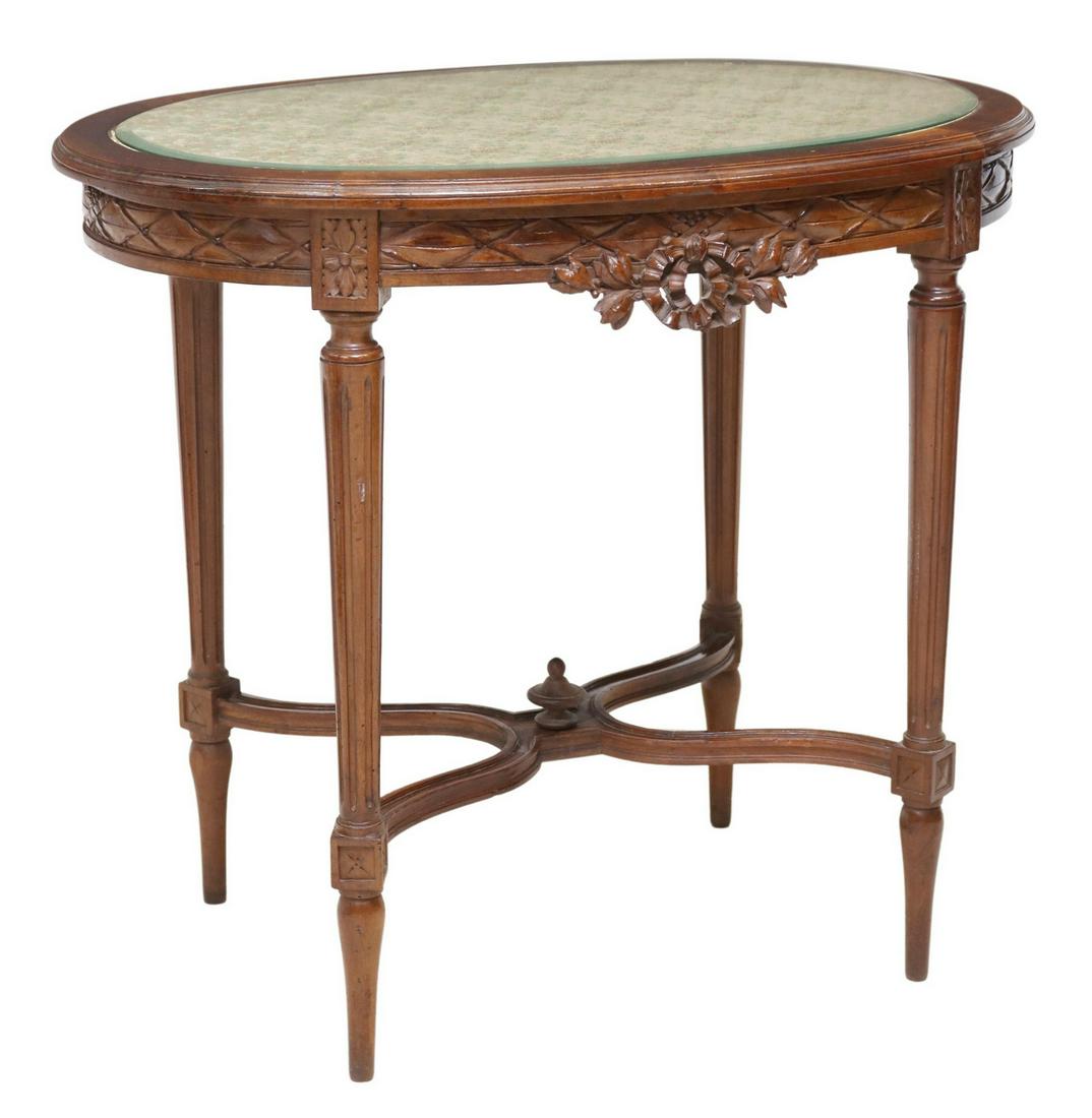 FRENCH LOUIS XVI STYLE GLASS-TOP SALON TABLE (1 of 4)