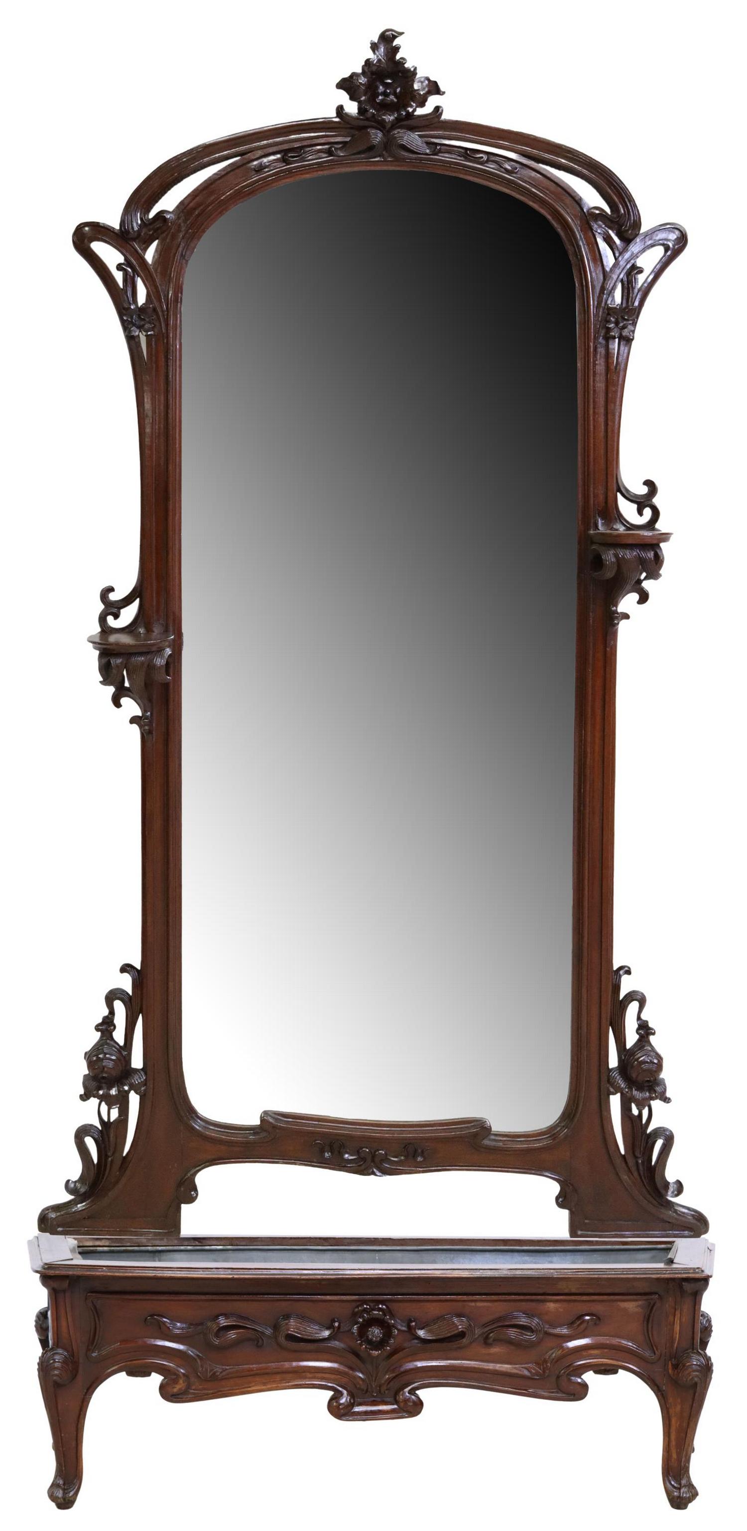 ART NOUVEAU MIRRORED WALNUT JARDINIERE (1 of 5)