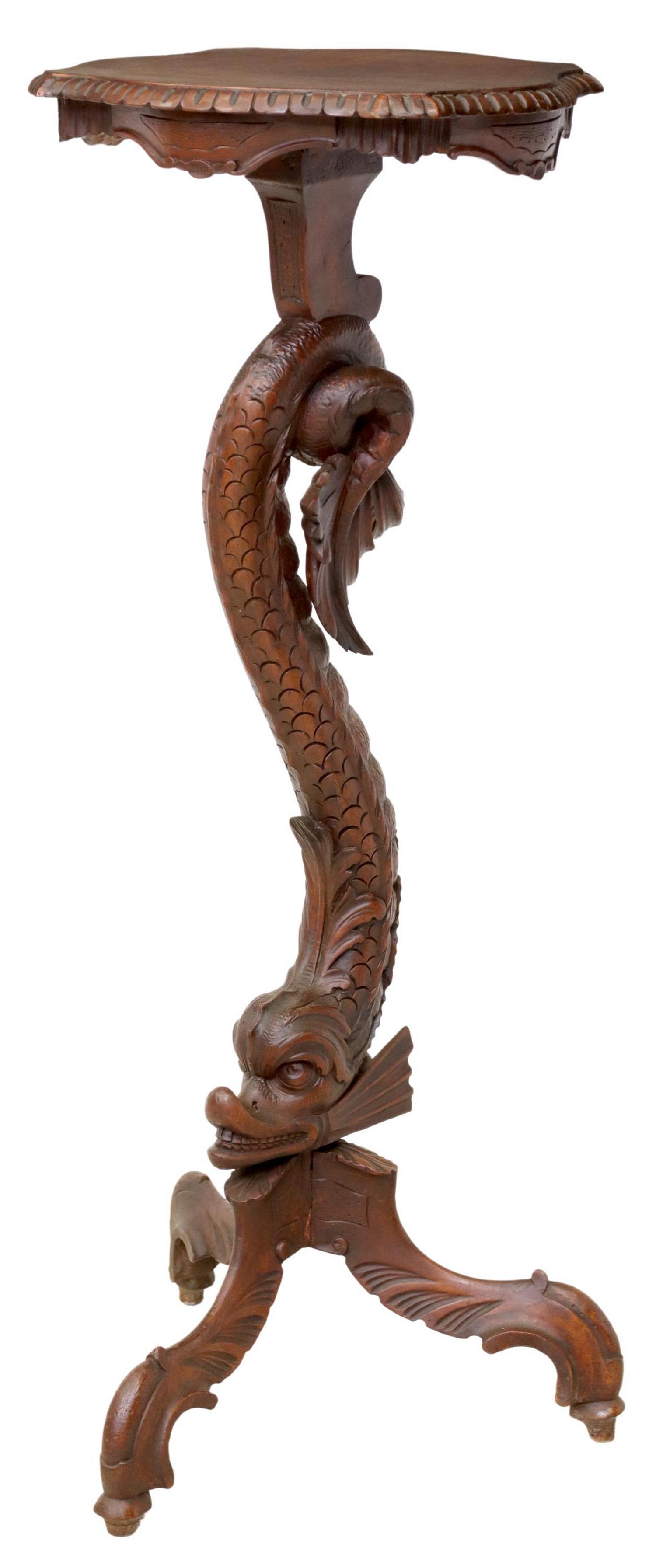 ROCOCO STYLE MAHOGANY DOLPHIN PEDESTAL STAND (1 of 4)