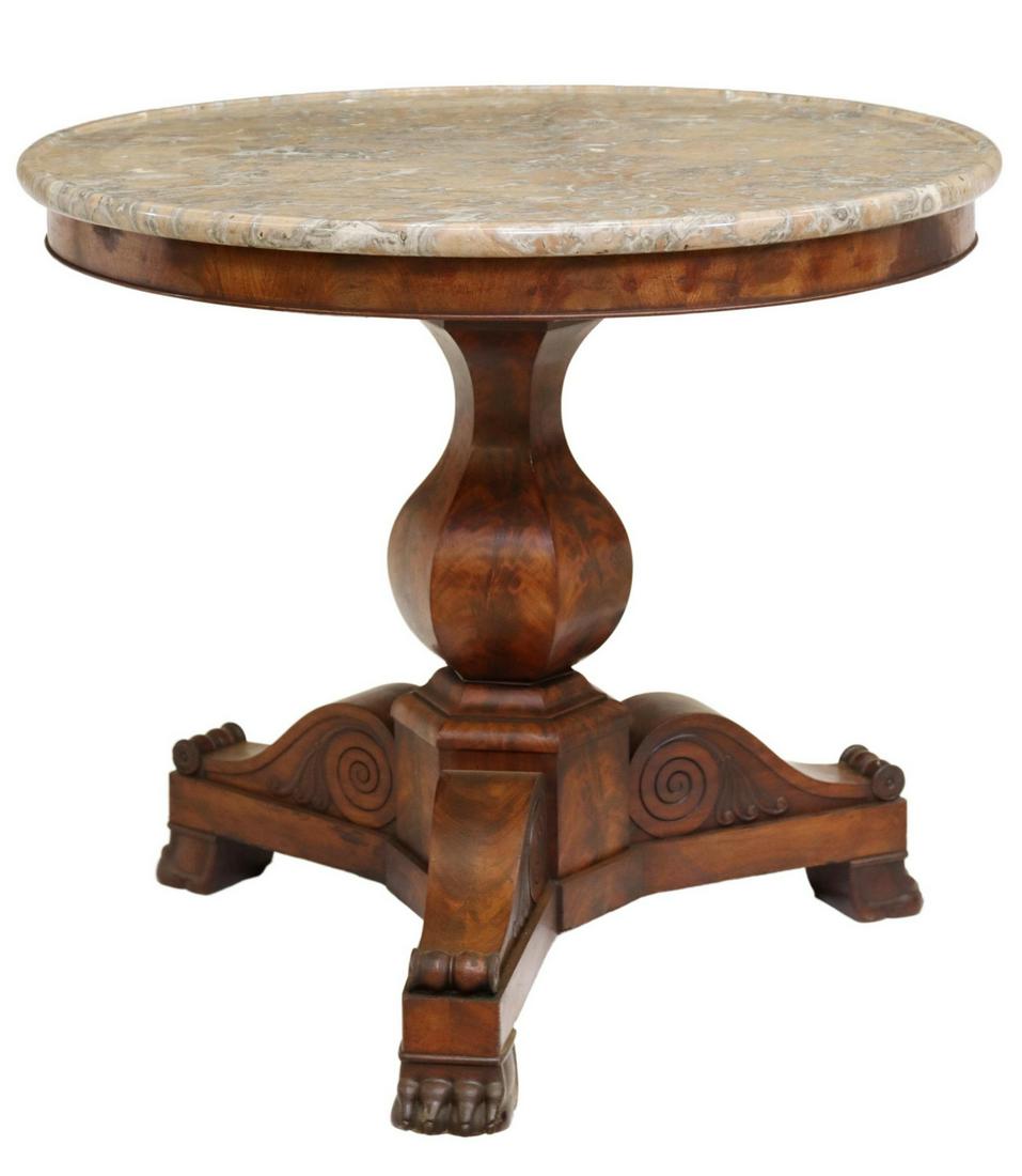 FRENCH LOUIS PHILIPPE MARBLE-TOP MAHOGANY GUERIDON (1 of 4)