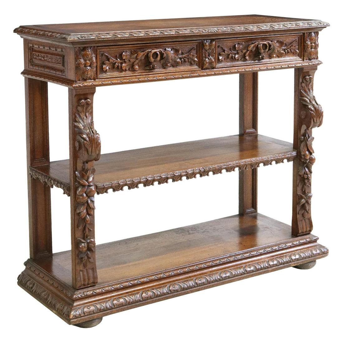 FRENCH HENRI II STYLE CARVED OAK MARBLE-TOP SERVER (1 of 7)