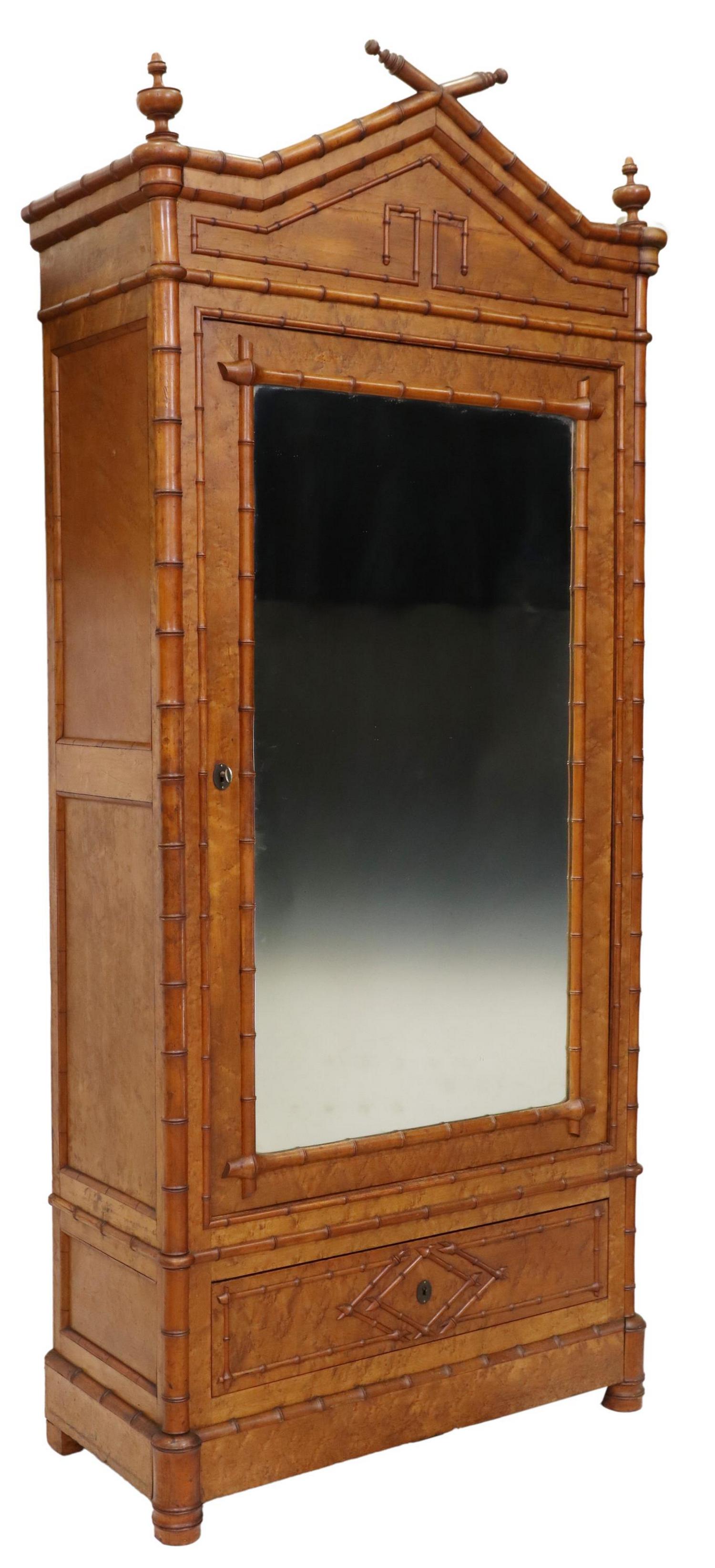 FRENCH MIRRORED ARMOIRE WITH FAUX BAMBOO TURNINGS (1 of 6)