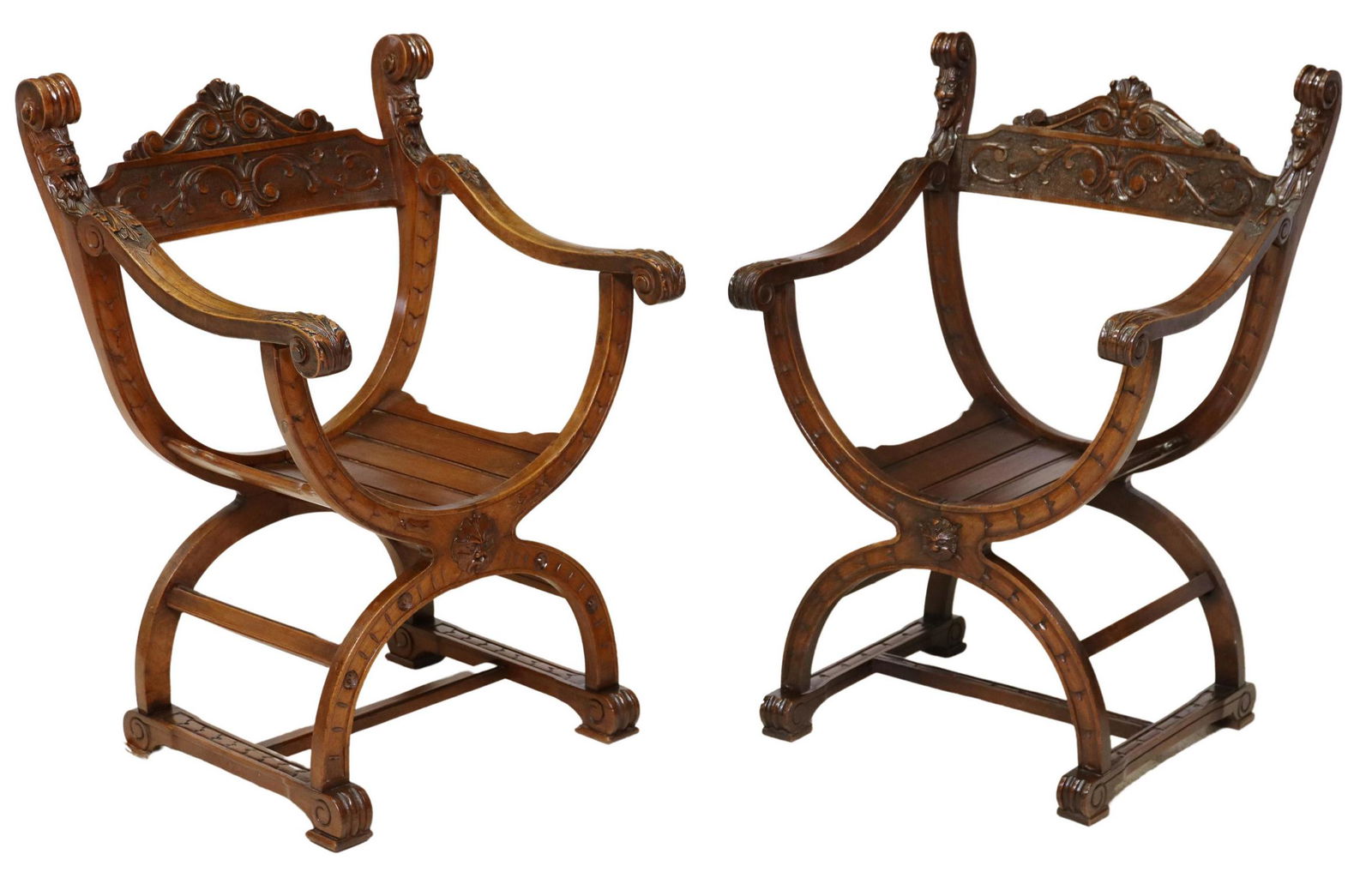 2) RENAISSANCE REVIVAL CARVED CURULE-FORM CHAIRS (1 of 3)