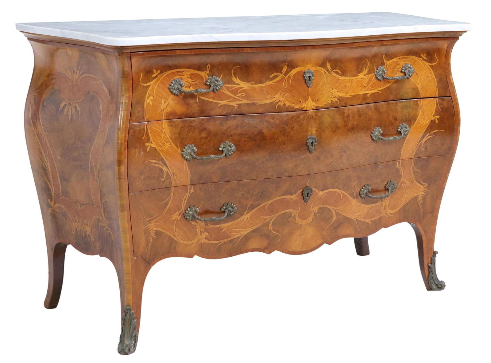 ITALIAN LOUIS XV STYLE MARBLE-TOP BOMBE COMMODE (1 of 6)