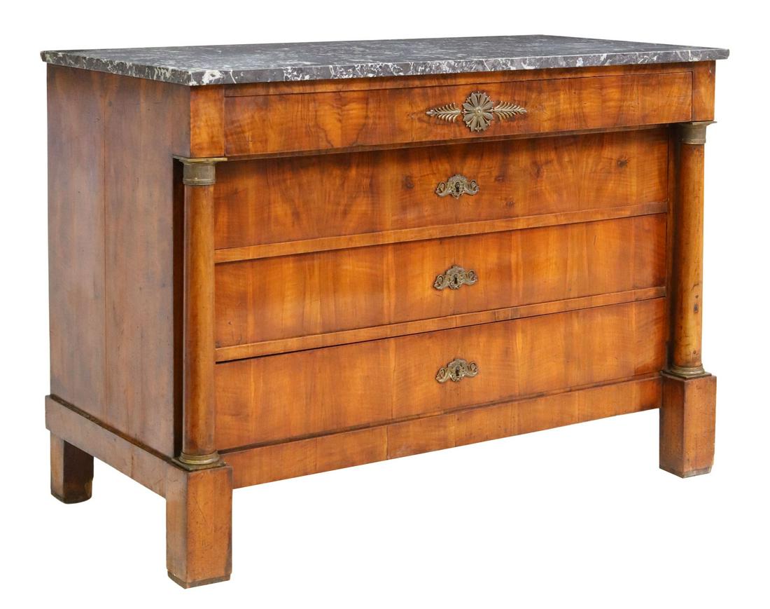 FRENCH EMPIRE STYLE MARBLE-TOP WALNUT COMMODE (1 of 5)