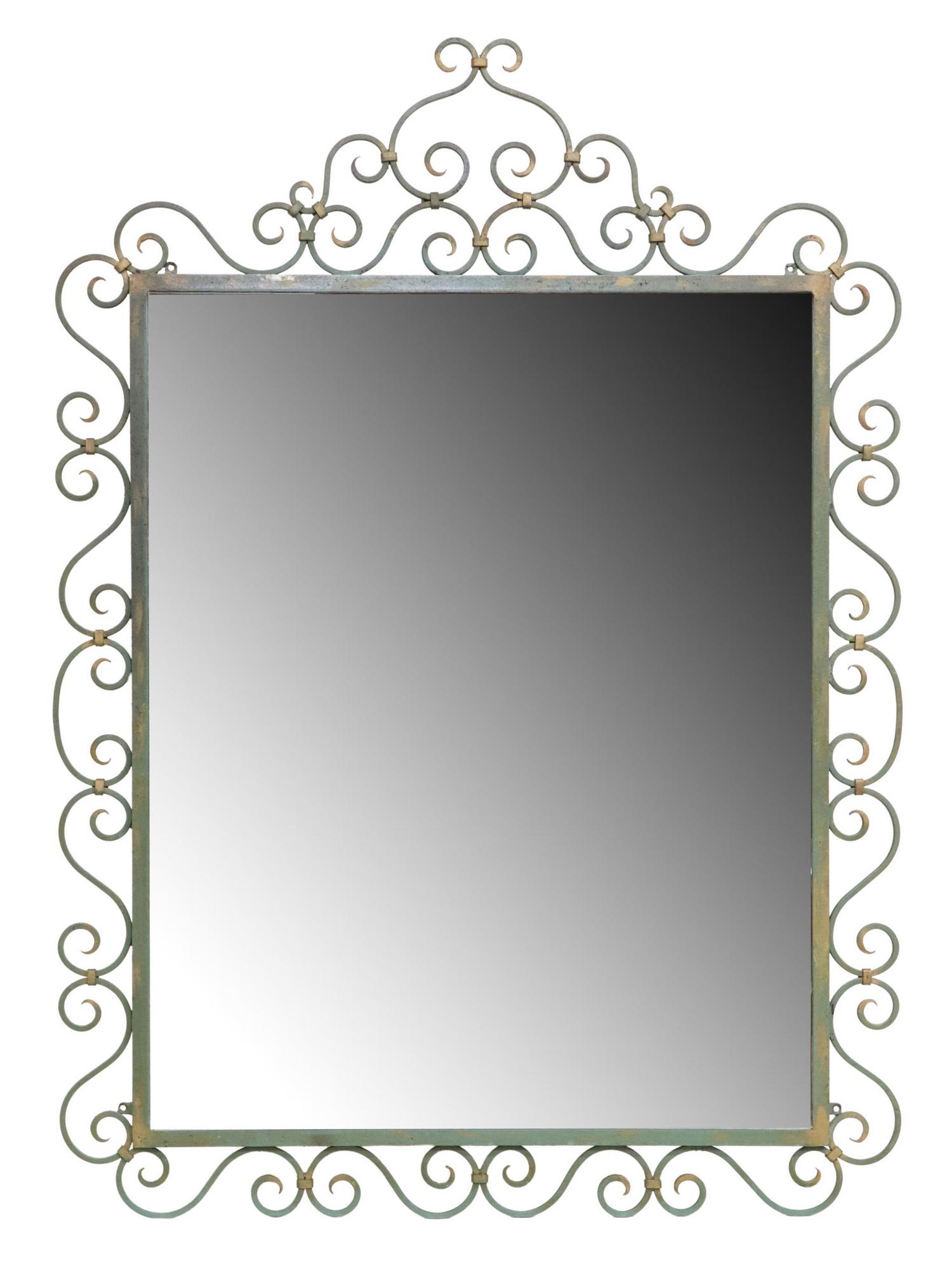 FRENCH SCROLLED GREEN WROUGHT IRON WALL MIRROR (1 of 3)