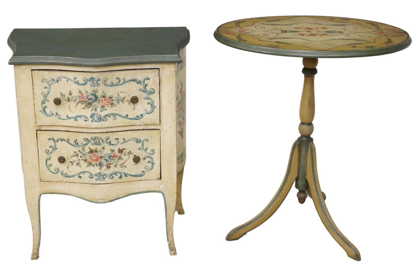 (2) FLORAL PAINT DECORATED NIGHTSTAND & SIDE TABLE (1 of 5)
