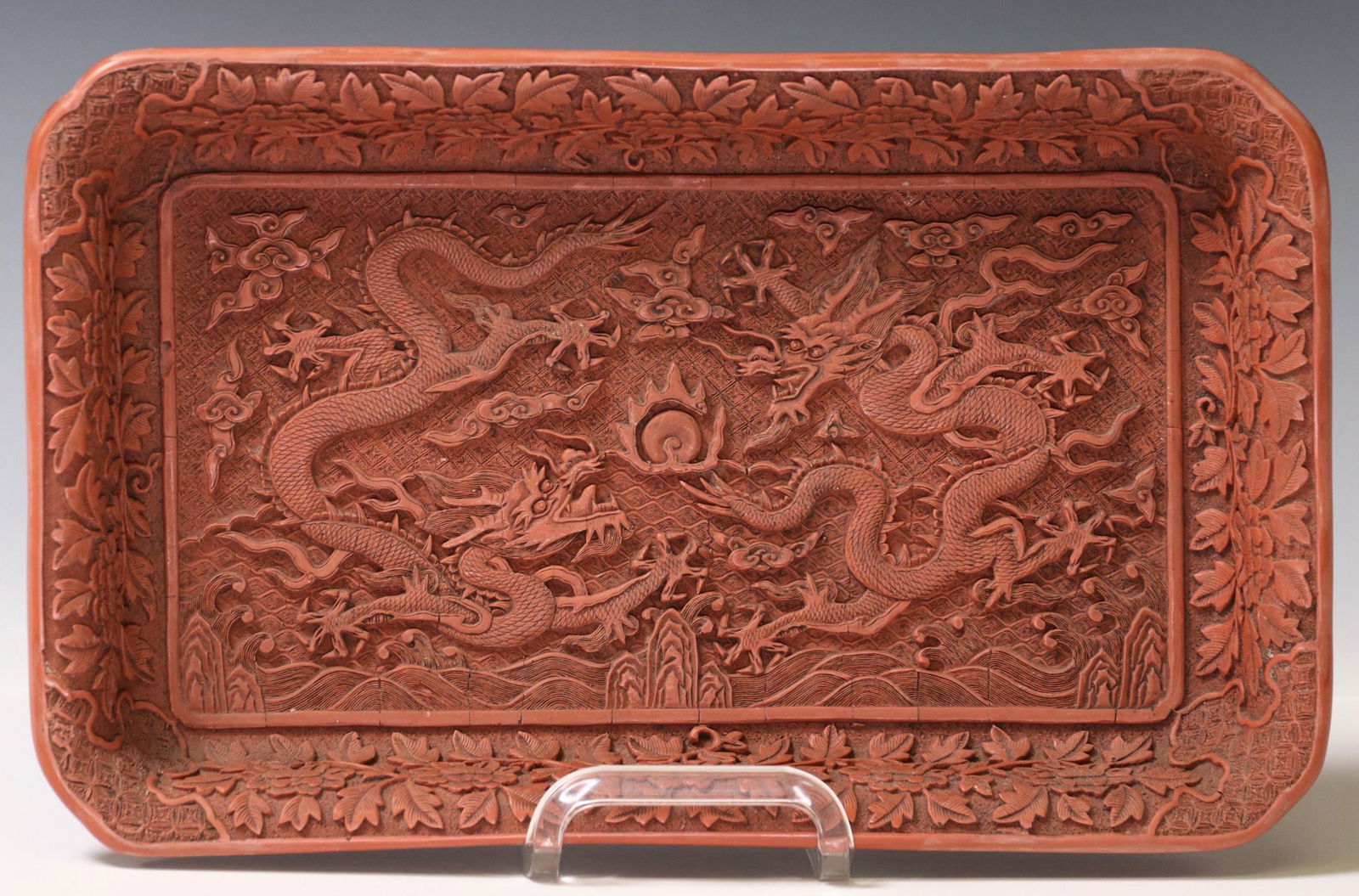 CHINESE CINNABAR STYLE DRAGON TRAY (1 of 3)