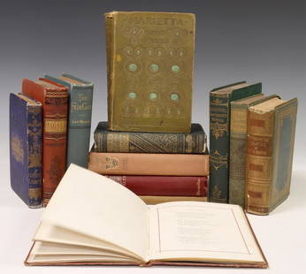 (12) ANTIQUE LIBRARY SHELF BOOKS: (lot of 12) Antique library shelf books, including: (1) "The Poetical Works of Thomas Campbell," illustrated Excelsior Edition, The American News Company, (1) "Marietta: a Maid of Venice," F. Marion C