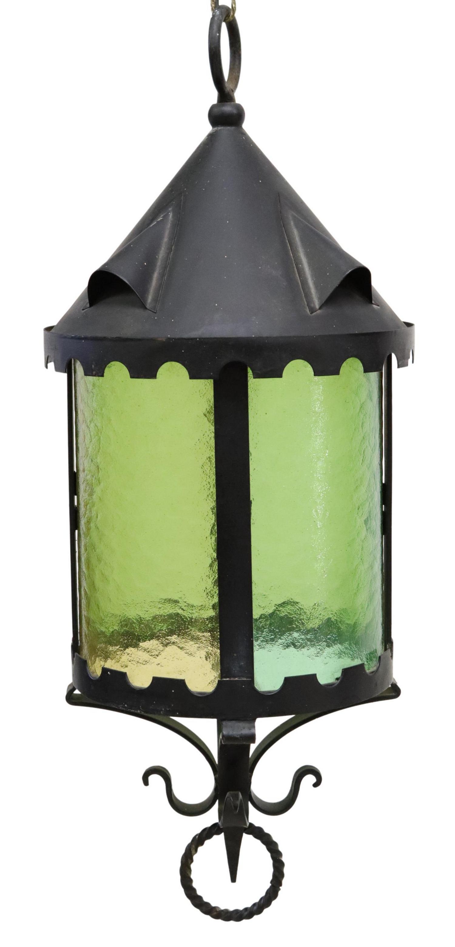 CONTINENTAL STAINED GLASS & IRON HANGING LANTERN (1 of 3)