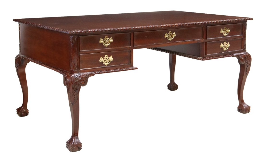 CHIPPENDALE STYLE MAHOGANY PARTNER'S DESK (1 of 5)