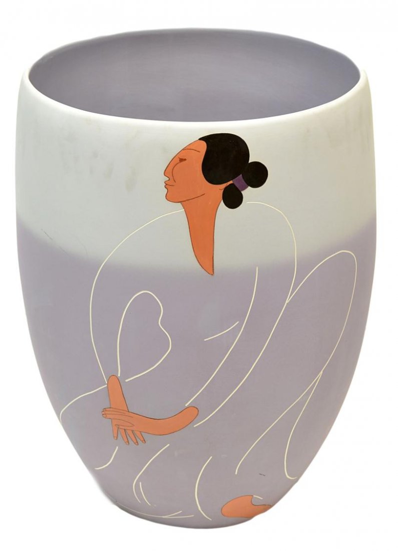 R.C. GORMAN POTTERY VASE, "NOON" & CERTIFICATE: Glazed pottery vase, "Noon", signed near base "R.C. Gorman, #106 of 150, (Rudolph Charles Gorman, Native American, 1931-2005, signed, titled, dated under base "1987, R.C.G., edition, Greg Grycner, ltd